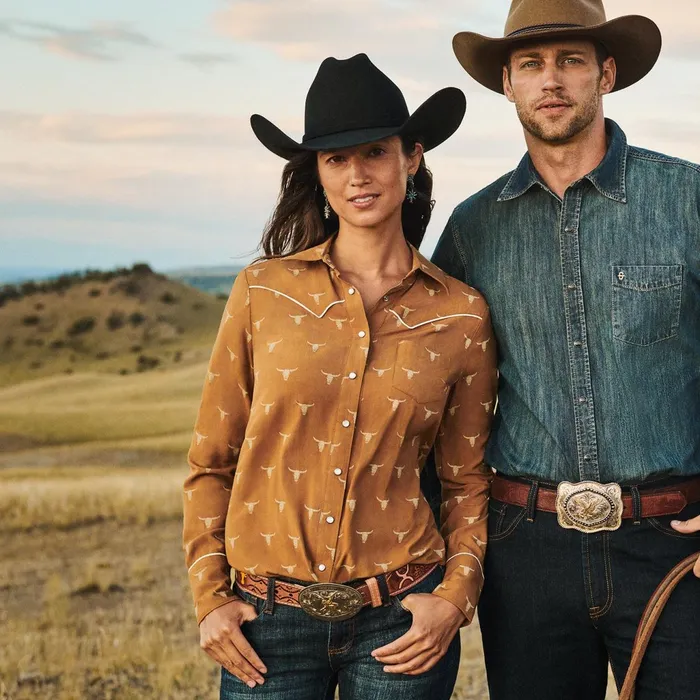 Stetson Western Shirts Women Mojave Longhorn Print Snap Western Shirt Brown