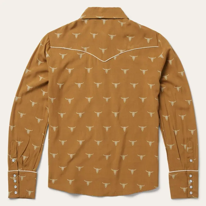 Stetson Western Shirts Women Mojave Longhorn Print Snap Western Shirt Brown