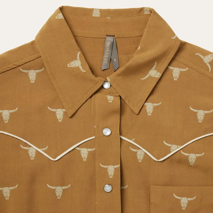 Stetson Western Shirts Women Mojave Longhorn Print Snap Western Shirt Brown