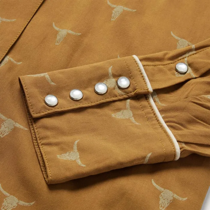 Stetson Western Shirts Women Mojave Longhorn Print Snap Western Shirt Brown