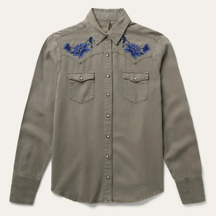 Stetson Western Shirts Women Olive Lyocell Twill Western Shirt Green