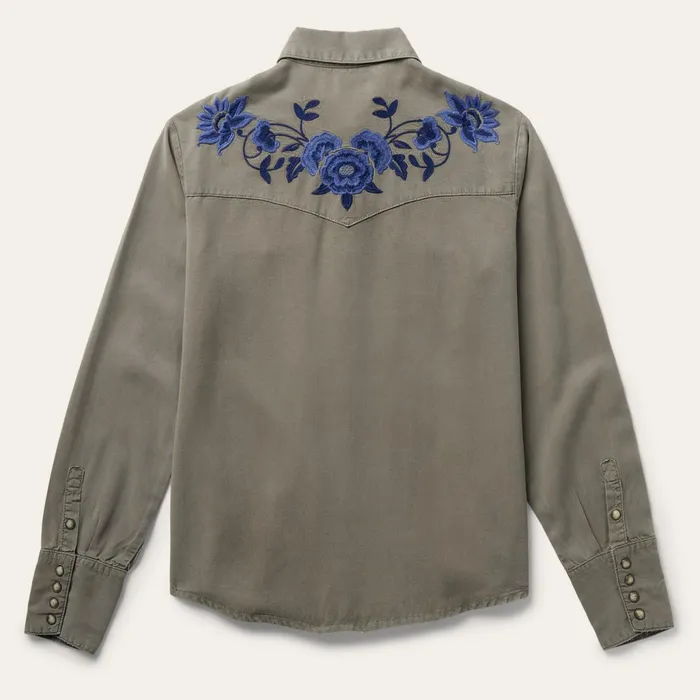 Stetson Western Shirts Women Olive Lyocell Twill Western Shirt Green