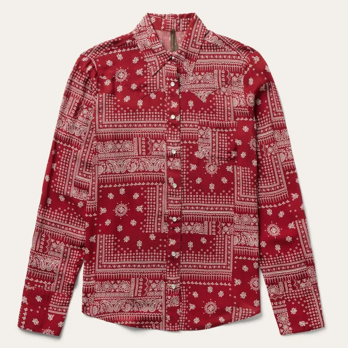 Stetson Western Shirts Women Red Bandana Patchwork Shirt Red