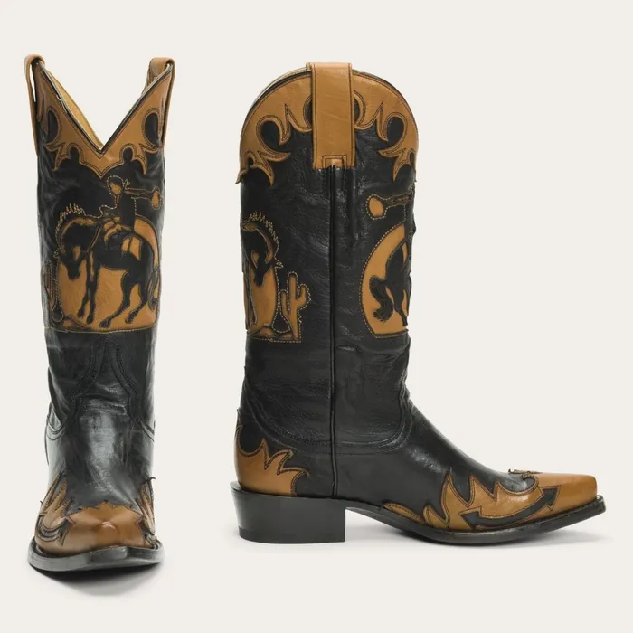 Stetson Western Women Faye Cowgirl and Horse Underlay Leather Boot Black