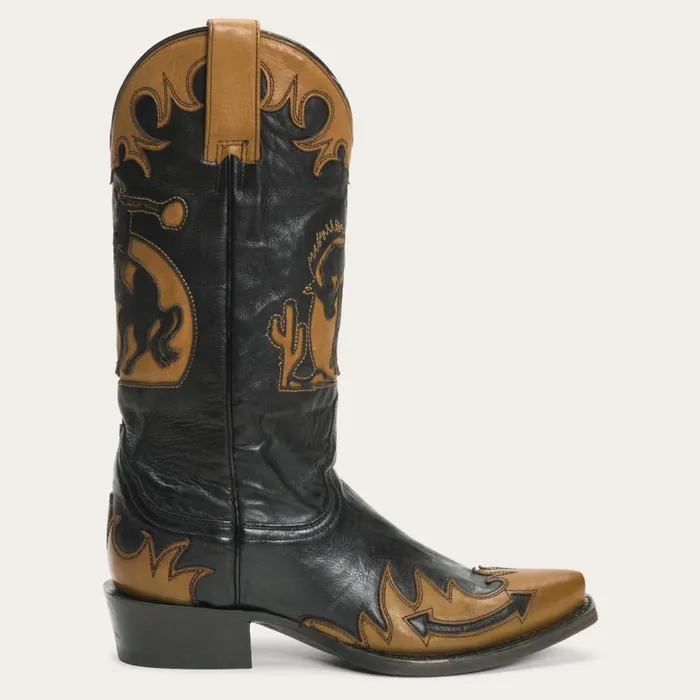 Stetson Western Women Faye Cowgirl and Horse Underlay Leather Boot Black
