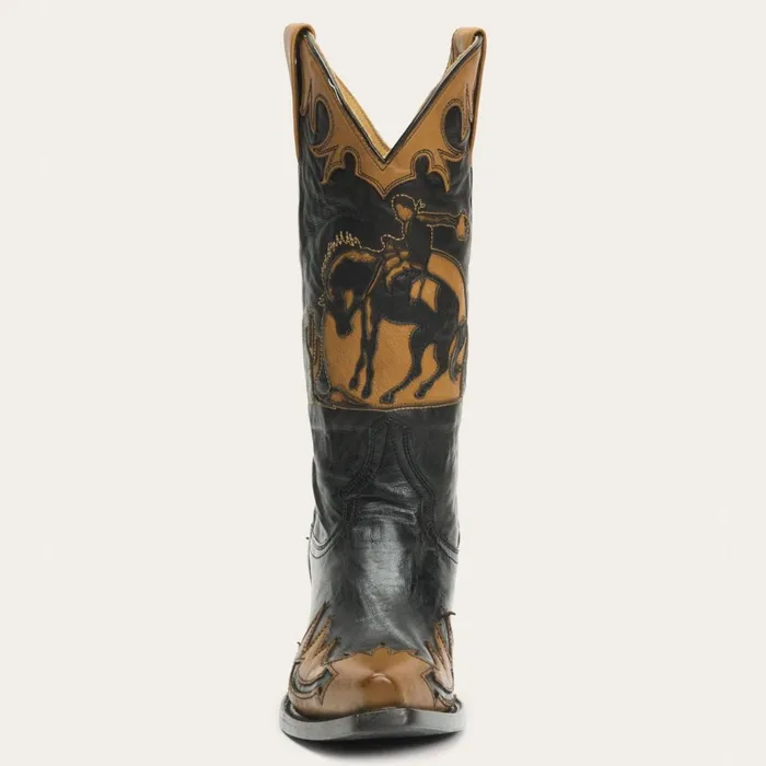 Stetson Western Women Faye Cowgirl and Horse Underlay Leather Boot Black
