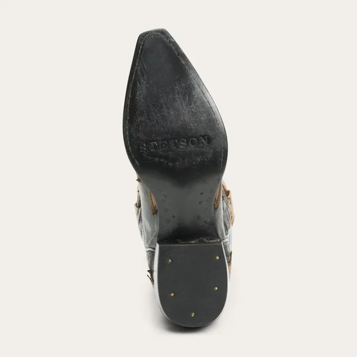 Stetson Western Women Faye Cowgirl and Horse Underlay Leather Boot Black