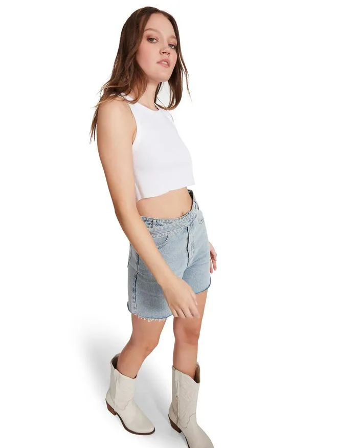 Steve Madden A Line Denim Shorts Denim Fabric Womens Bottoms Steve Madden A Line Denim Shorts Denim Fabric Womens Bottoms