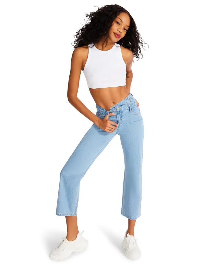 Steve Madden Asymmetrical Boyfriend Jean Denim Fabric Womens Bottoms Steve Madden Asymmetrical Boyfriend Jean Denim Fabric Womens Bottoms