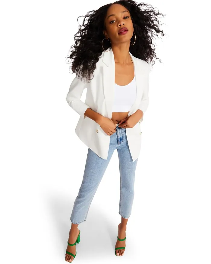 Steve Madden Boyfriend Blazer White Womens Jackets and Coats