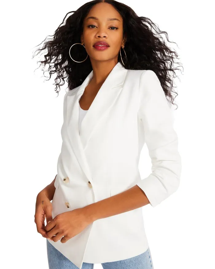 Steve Madden Boyfriend Blazer White Womens Jackets and Coats