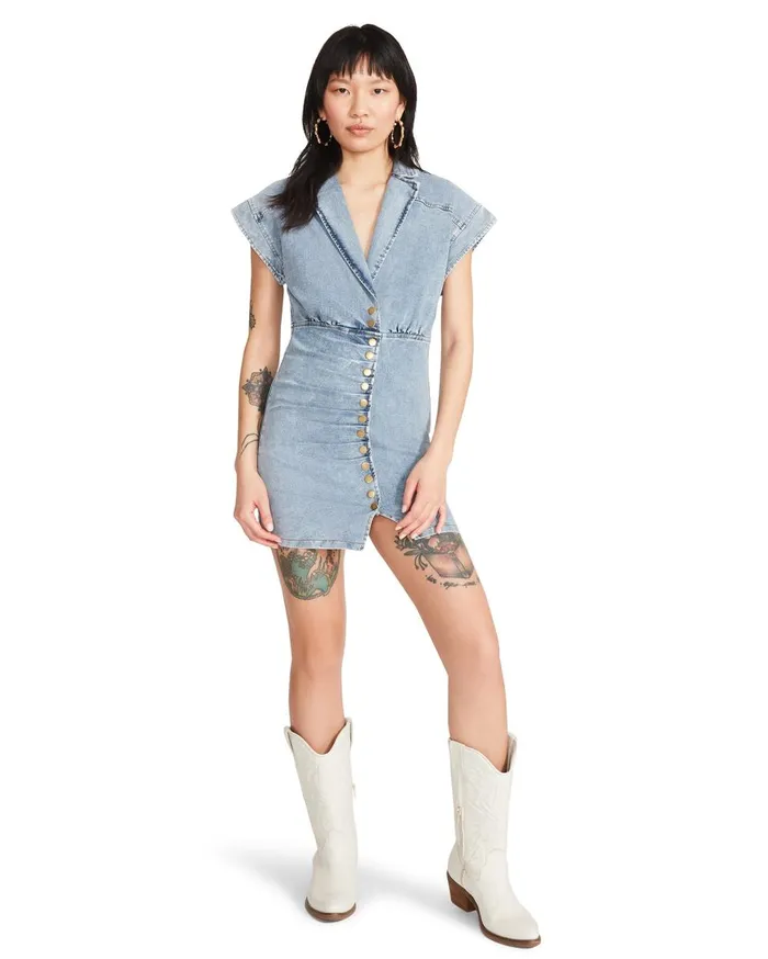 Steve Madden Button Down Denim Dress Denim Fabric Womens Dresses Steve Madden Button Down Denim Dress Denim Fabric Womens Dresses