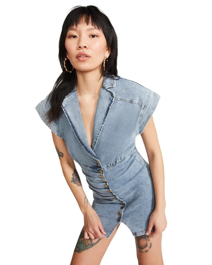 Steve Madden Button Down Denim Dress Denim Fabric Womens Dresses Steve Madden Button Down Denim Dress Denim Fabric Womens Dresses
