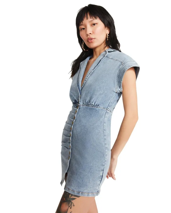 Steve Madden Button Down Denim Dress Denim Fabric Womens Dresses Steve Madden Button Down Denim Dress Denim Fabric Womens Dresses