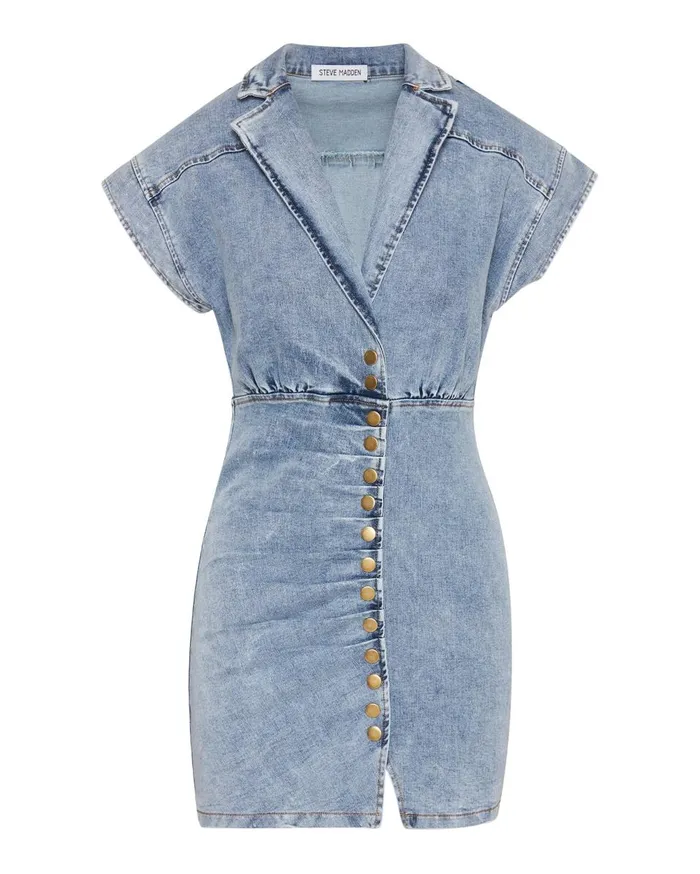 Steve Madden Button Down Denim Dress Denim Fabric Womens Dresses Steve Madden Button Down Denim Dress Denim Fabric Womens Dresses