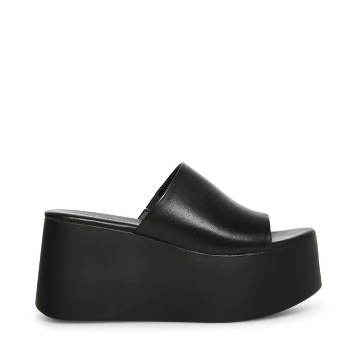 Steve Madden Christa Black Leather Womens Wedges