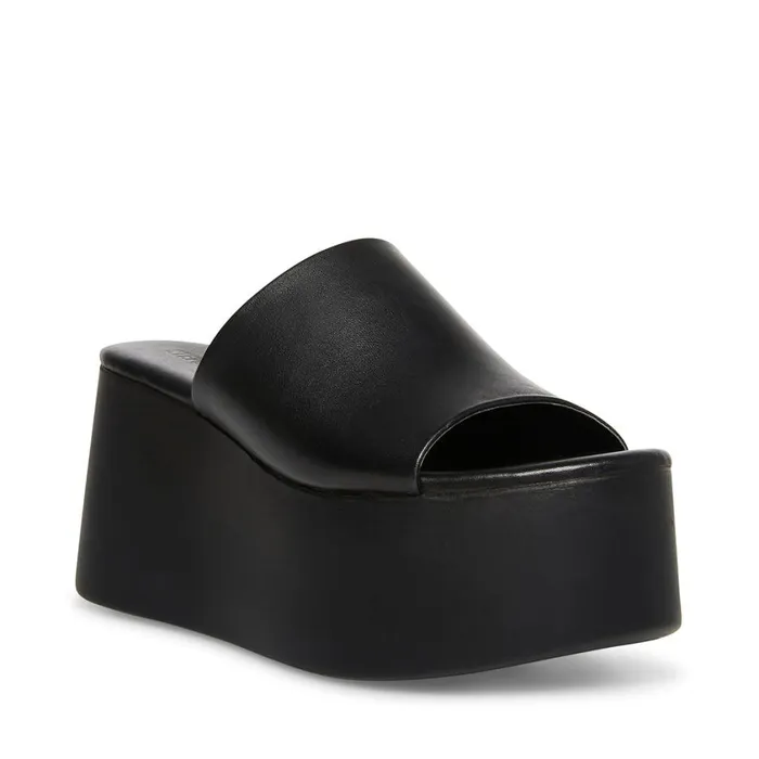 Steve Madden Christa Black Leather Womens Wedges Steve Madden Christa Black Leather Womens Wedges