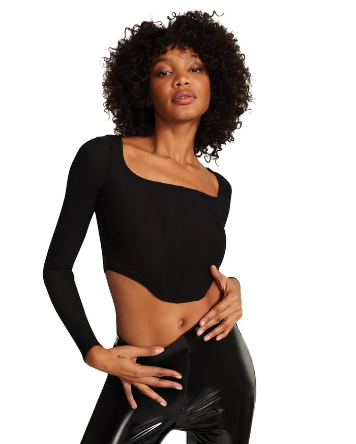 Steve Madden Corset Mesh Top Black Womens Tops