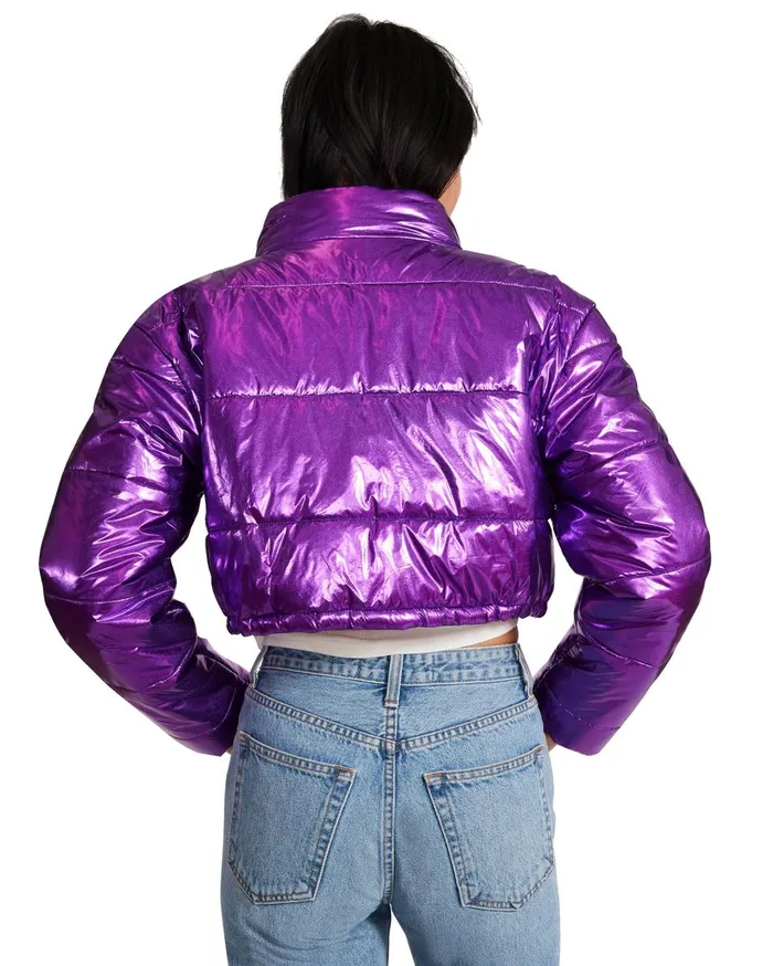 Steve Madden Cropped Metallic Puffer Purple Womens Jackets and Coats Steve Madden Cropped Metallic Puffer Purple Womens Jackets and Coats