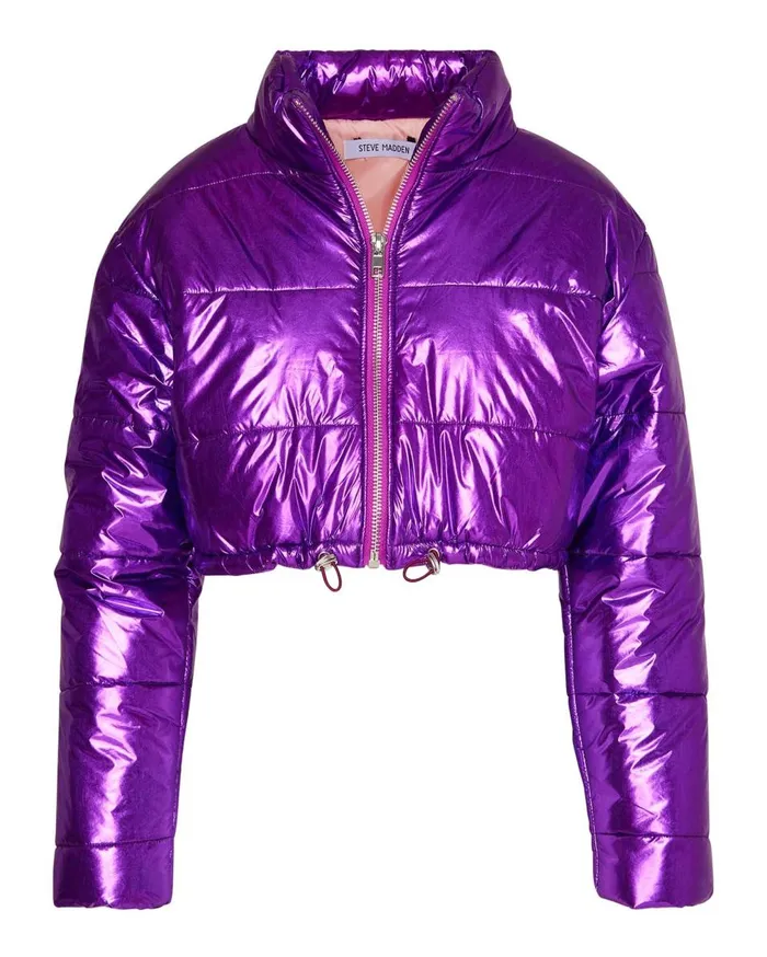 Steve Madden Cropped Metallic Puffer Purple Womens Jackets and Coats Steve Madden Cropped Metallic Puffer Purple Womens Jackets and Coats