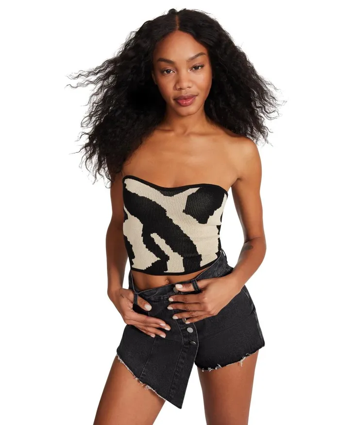 Steve Madden Cropped Zebra Tube Top Black Womens Tops