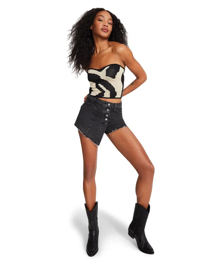 Steve Madden Cropped Zebra Tube Top Black Womens Tops