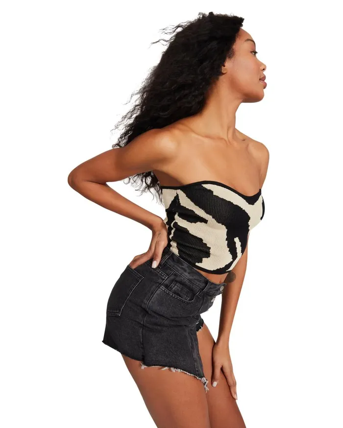 Steve Madden Cropped Zebra Tube Top Black Womens Tops