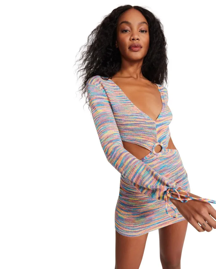 Steve Madden Cut Out Keyhole Mini Pink Multi Womens Dresses