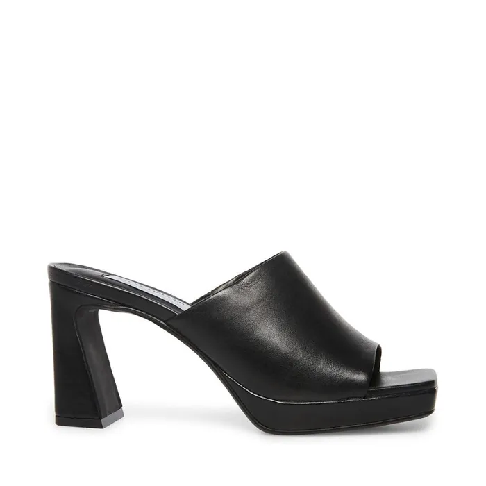 Steve Madden Dedicate Black Leather Womens Mules