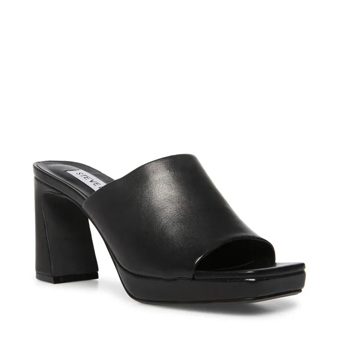 Steve Madden Dedicate Black Leather Womens Mules Steve Madden Dedicate Black Leather Womens Mules