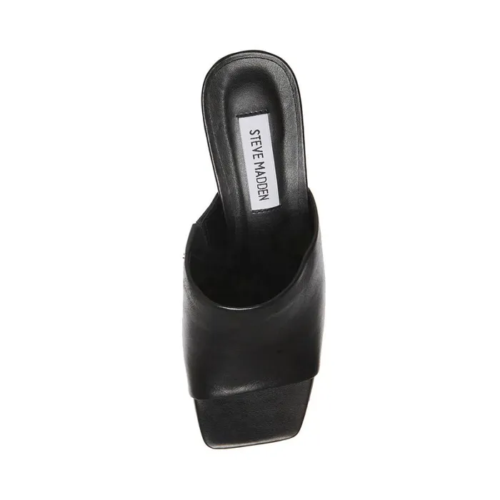 Steve Madden Dedicate Black Leather Womens Mules Steve Madden Dedicate Black Leather Womens Mules