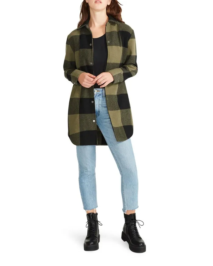 Steve Madden Eldridge Plaid Coat Sage Womens Jackets and Coats