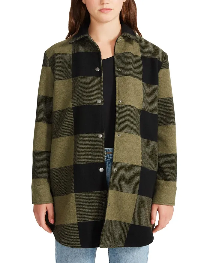 Steve Madden Eldridge Plaid Coat Sage Womens Jackets and Coats