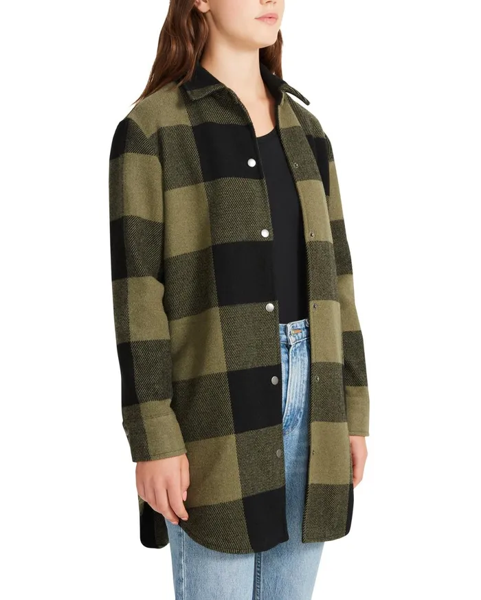 Steve Madden Eldridge Plaid Coat Sage Womens Jackets and Coats