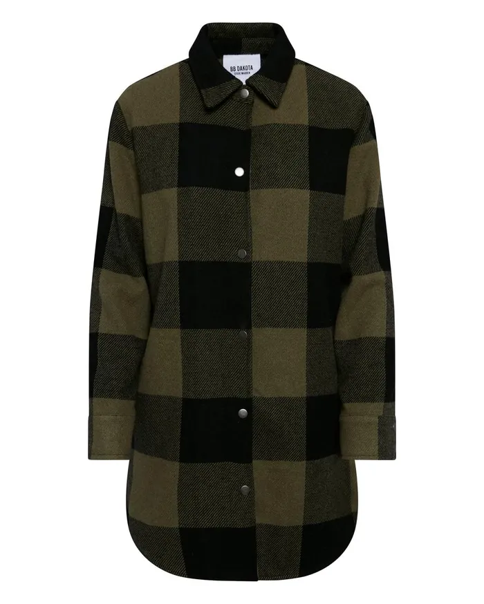 Steve Madden Eldridge Plaid Coat Sage Womens Jackets and Coats