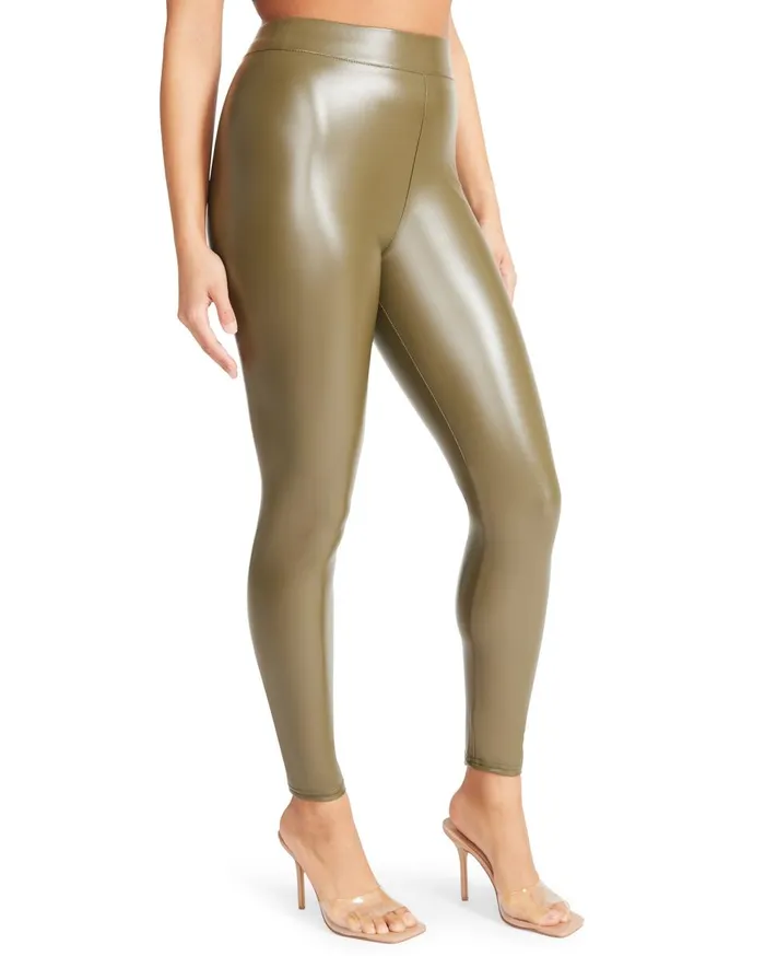 Steve Madden Faux Leather Leggings Olive Womens Bottoms Steve Madden Faux Leather Leggings Olive Womens Bottoms