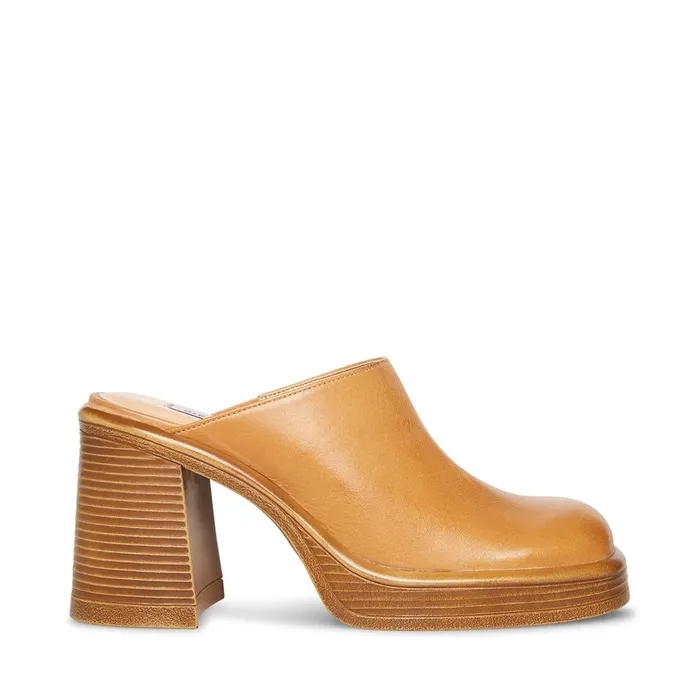 Steve Madden Flirtie Tan Leather Womens Mules