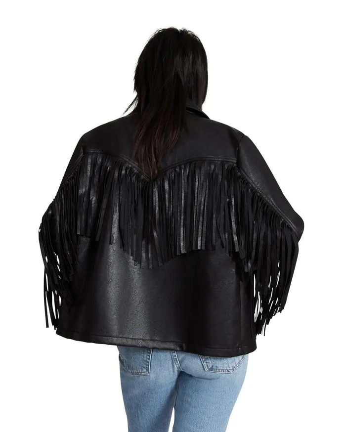 Steve Madden Fringe Jacket Black Womens Jackets and Coats