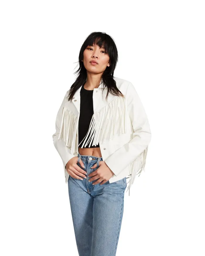 Steve Madden Fringe Jacket White Womens Jackets and Coats