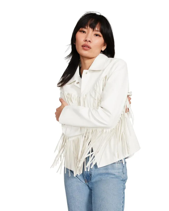 Steve Madden Fringe Jacket White Womens Jackets and Coats