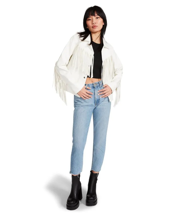 Steve Madden Fringe Jacket White Womens Jackets and Coats
