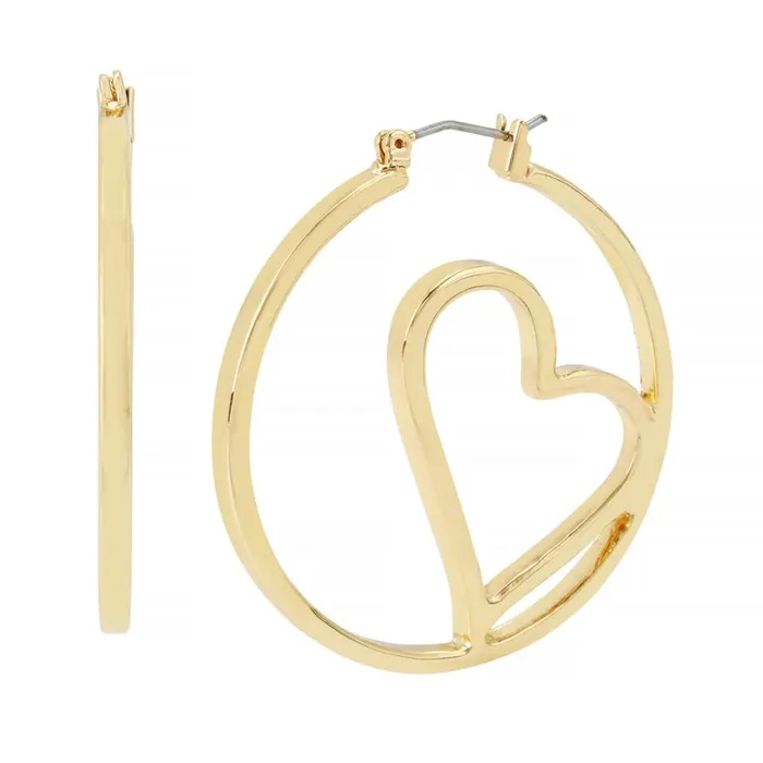Steve Madden Heart Hoop Earrings Gold Womens Jewelry