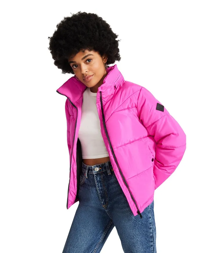 Steve Madden Hot Puffer Jacket Pink Womens Jackets and Coats