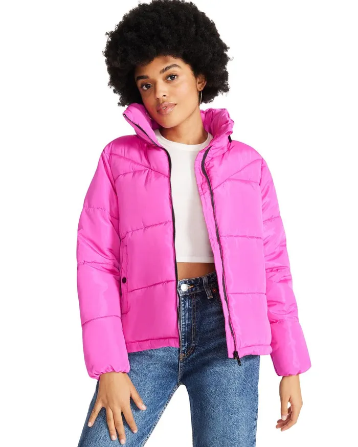 Steve Madden Hot Puffer Jacket Pink Womens Jackets and Coats
