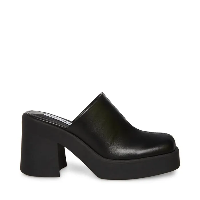 Steve Madden Kam Black Leather Womens Mules