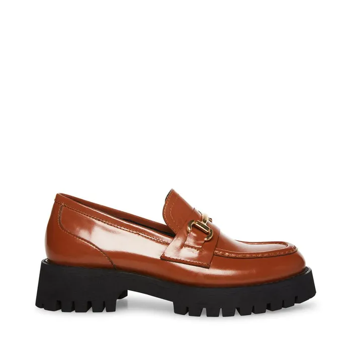 Steve Madden Lando Cognac Leather Womens Loafers