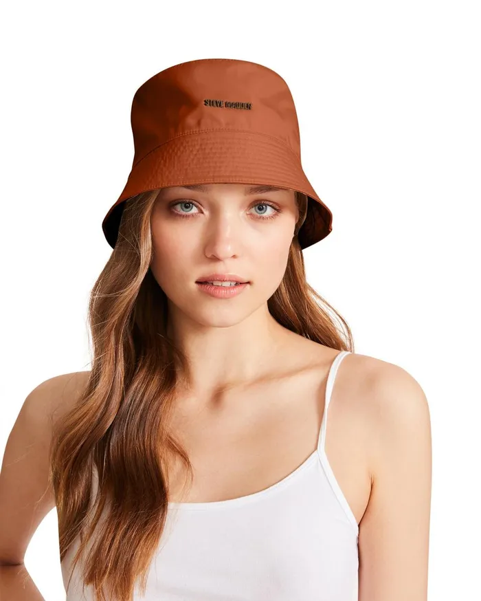 Steve Madden Nylon Bucket Hat Cognac Tan Womens Hats and Hair Accessories Steve Madden Nylon Bucket Hat Cognac Tan Womens Hats and Hair Accessories