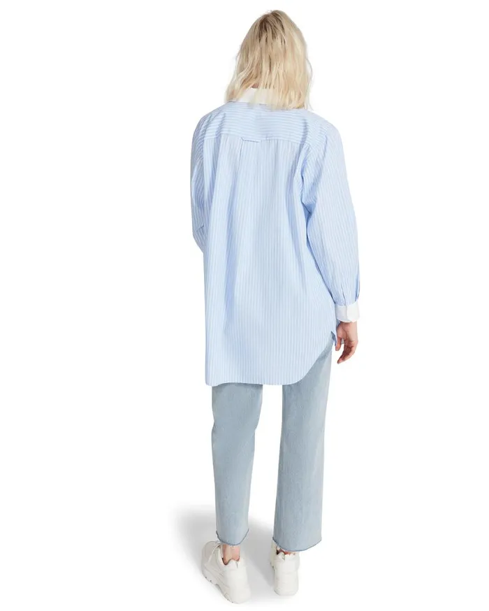 Steve Madden Oversized Button Up Blue Womens Tops