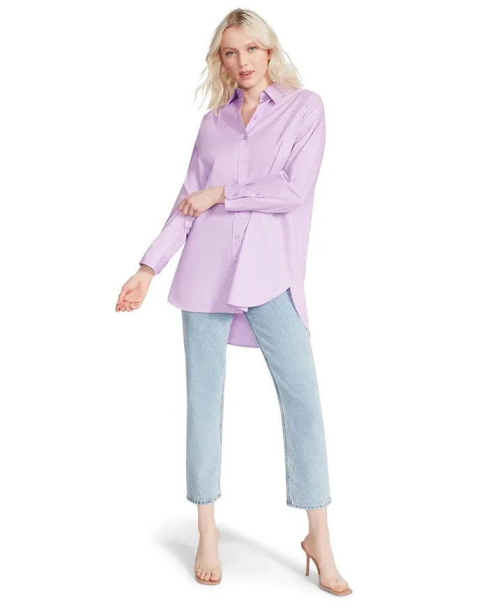Steve Madden Oversized Button Up Purple Womens Tops