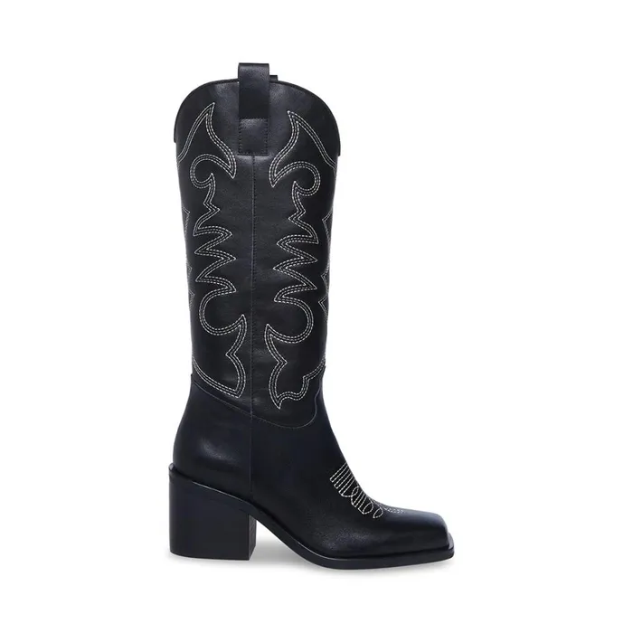 Steve Madden Stampede Black Leather Womens Boots